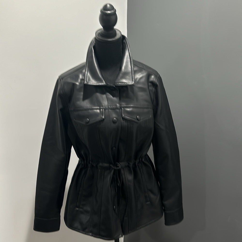 NWT [BLANKNYC] Woman’s Black Drawstring Faux Leather Jacket, Size M